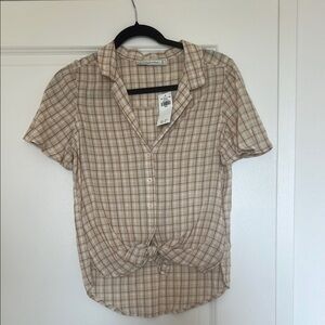 Abercrombie Tan Tie Front Button Down Shirt